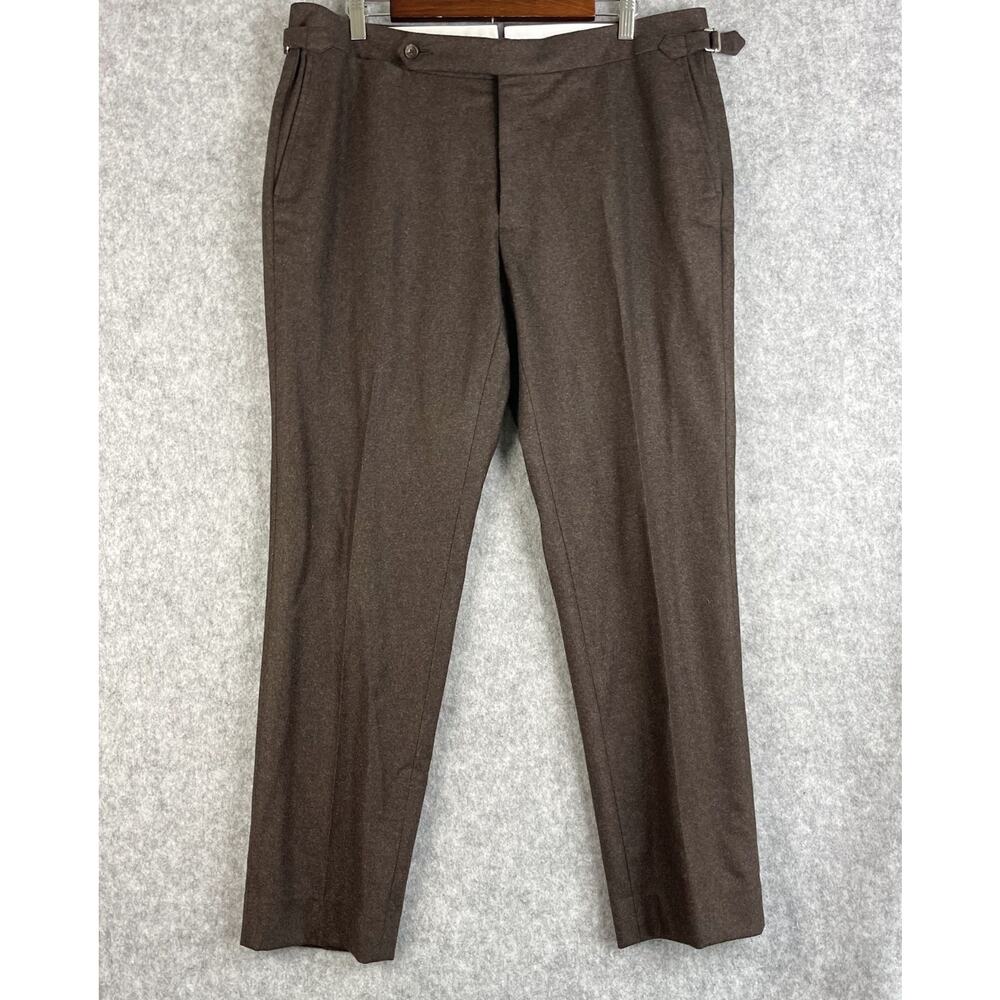 Proper Cloth Merino Wool Dress Pants Mens 36x29 Brown Waist Buckle Bespoke